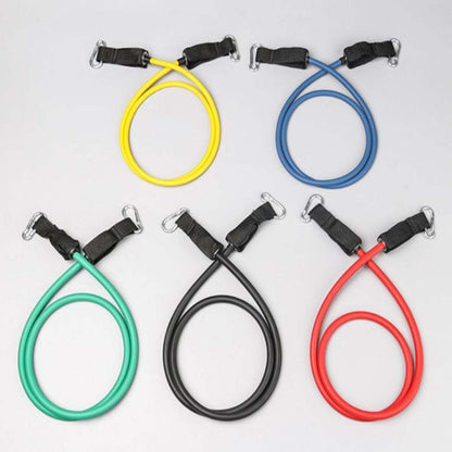 Colored loop resistance bands with black straps and metal hooks