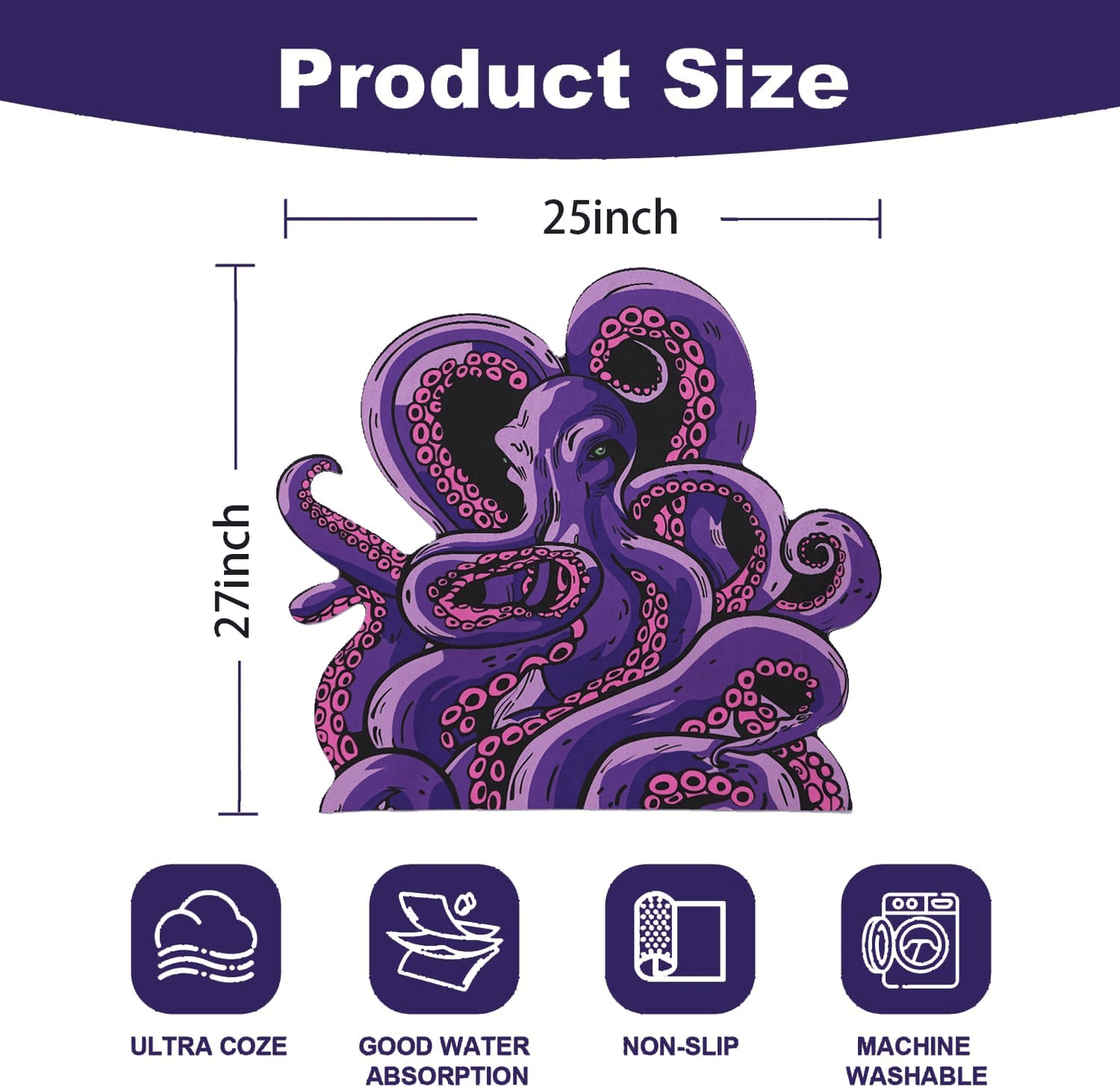 Green And Purple Cthulhu Rugs Water Absorbent Bath Mat Octopus Anime Rug Graphic Gothic Bathroom Rugs Fantasy Decorate, Non Slip Backing, Unique Gift & Decor for Gamers, 27x18 in