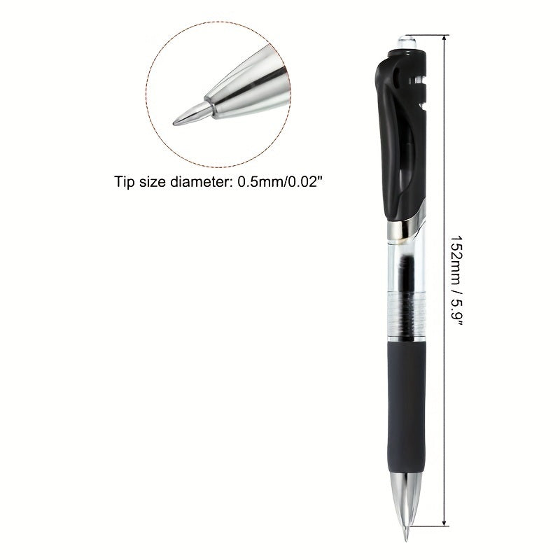 Black press gel pen with 0.5 mm bullet tip and click-style top; refill included