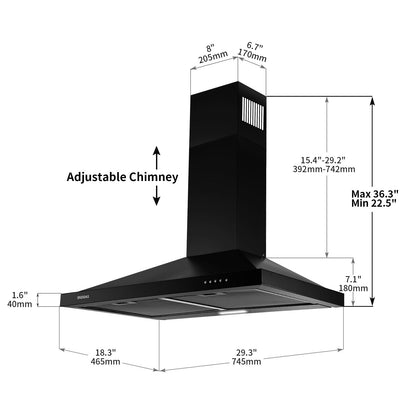 30 inch Wall Mount Range Hood Kitchen Exhaust Stove Vent 350CFM Mechanical Control
