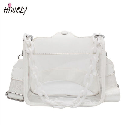 2023 Summer Women Clear Transparent Crossbody Bag Female Jelly Handbags and Purses Acrylic Chain Square Shoulder Bag Bolsos