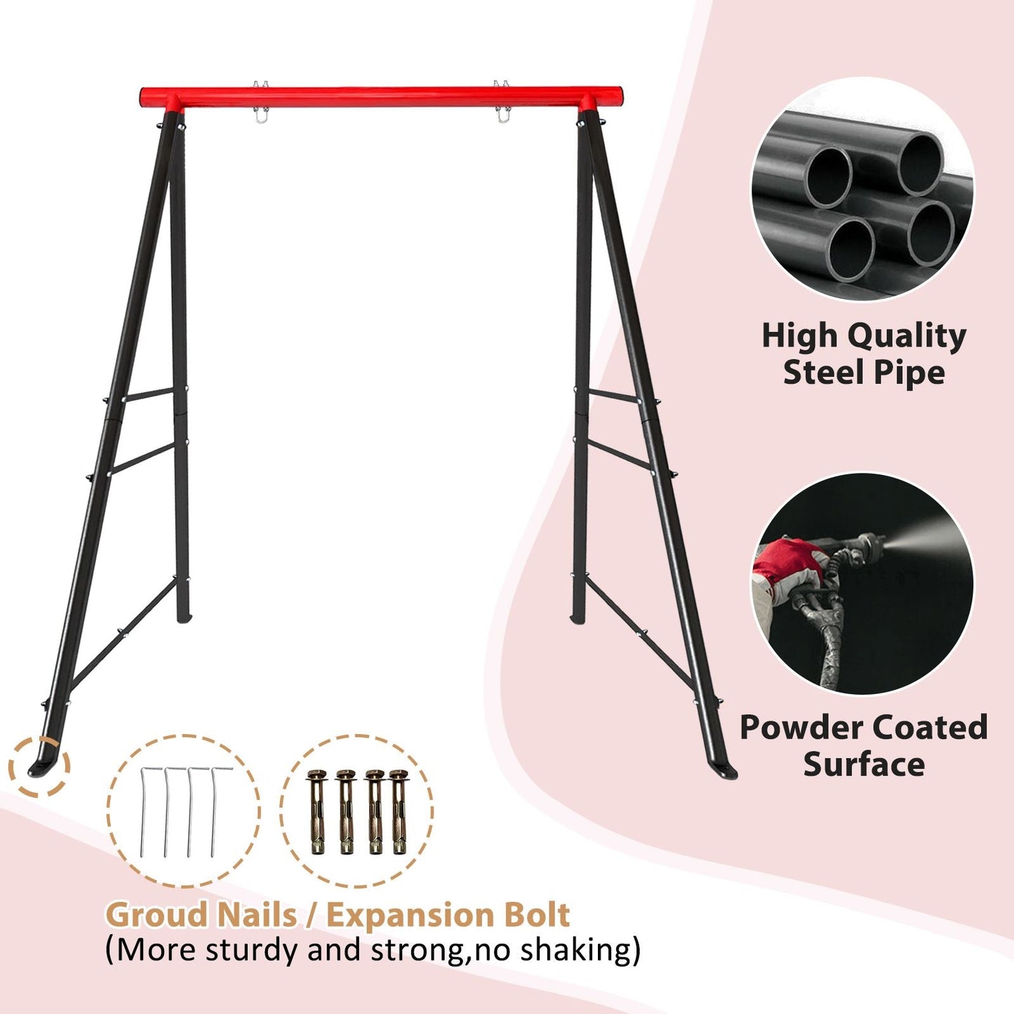Metal Swing Stand Swing Sets for Backyard,Powder Coated Swing Frame of Swing Set with Extra Side Bars,880 Lbs Heavy-Duty A-Frame Outdoor Swing Fits Swing Chair,Porch Swing