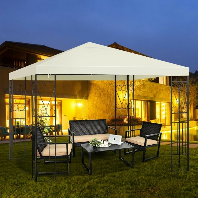 Cream-roof patio gazebo canopy tent with black metal frame and open sides
