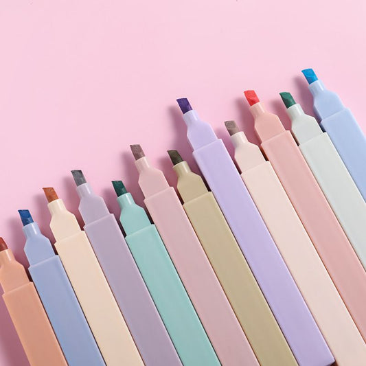 Pastel highlighter pens set with chisel tips in assorted candy colors