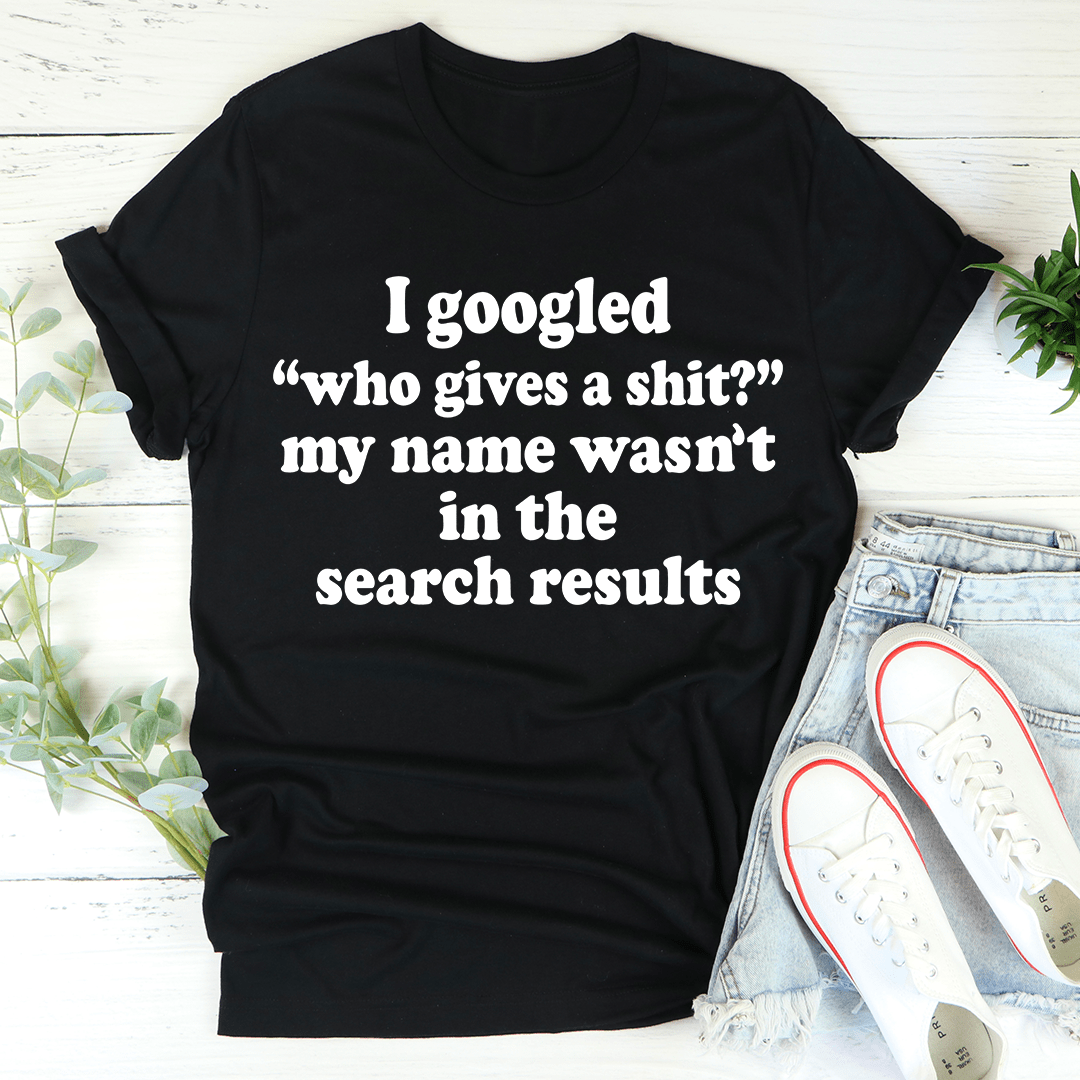 Black graphic T-shirt with centered "I googled" text