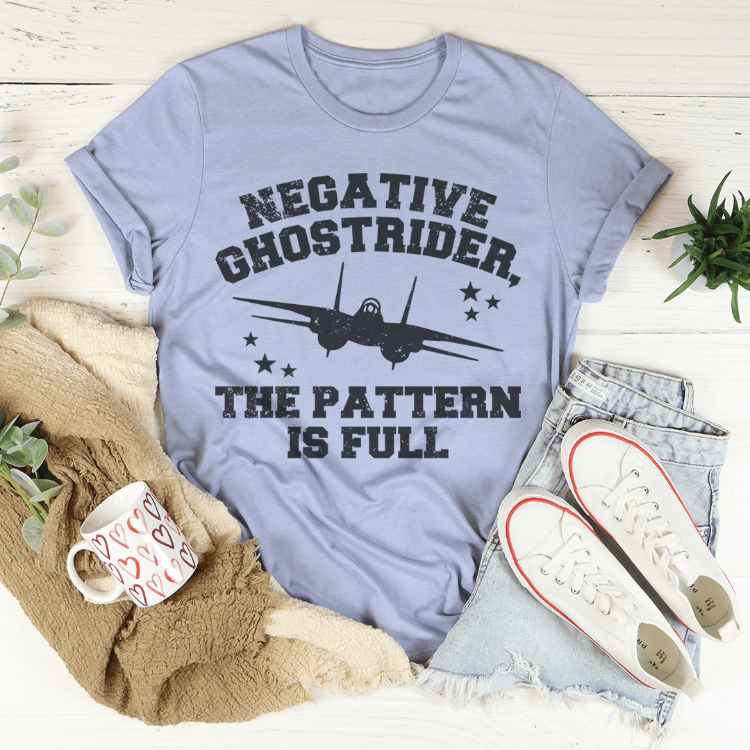 Heather blue graphic airplane T-shirt with bold text print on front