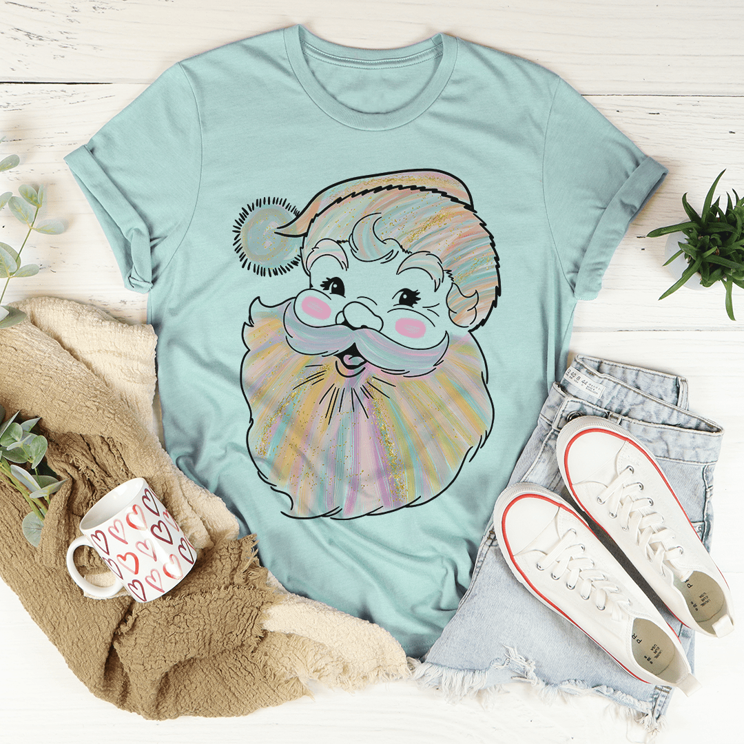Santa watercolor T-shirt, teal crewneck with front Santa face graphic