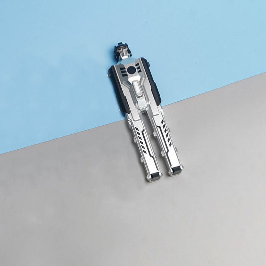 Black robot-shaped gel pen with silver details, shown at an angle.