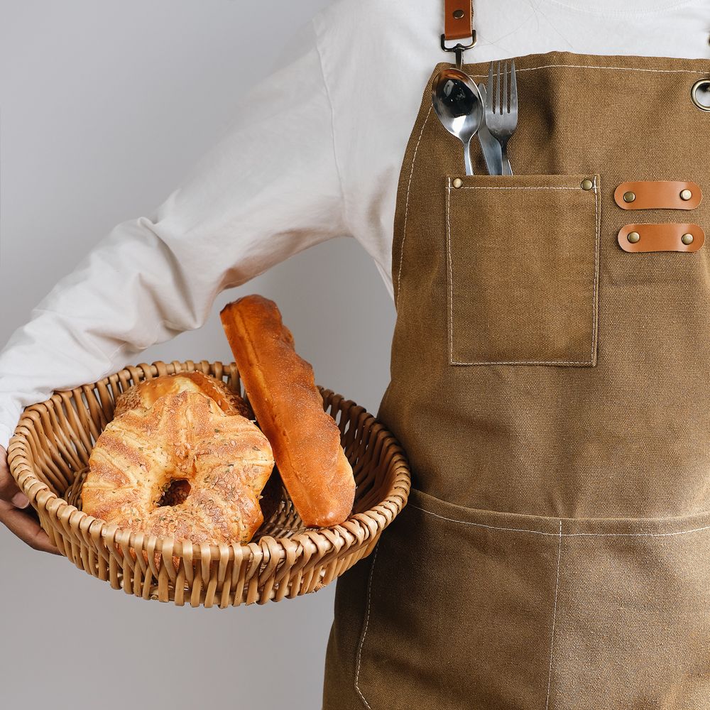 Xemussa Chef Aprons for Men Women with Large Pockets, Cotton Canvas Cross Back Heavy Duty Adjustable Work Apron, Size M to XXL
