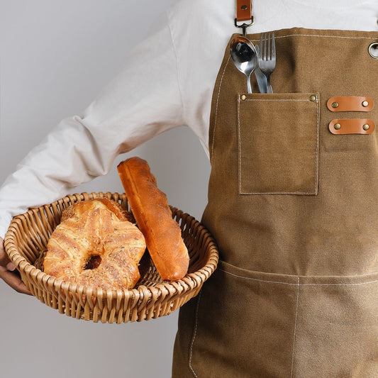 Xemussa Chef Aprons for Men Women with Large Pockets, Cotton Canvas Cross Back Heavy Duty Adjustable Work Apron, Size M to XXL