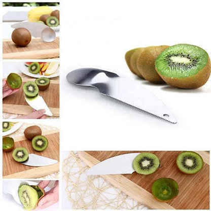 Kiwi prep tool set with white blade and serrated edge for halving and slicing kiwis