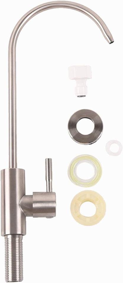 Stainless steel kitchen faucet parts: handle, gaskets, washers, and mounting pieces