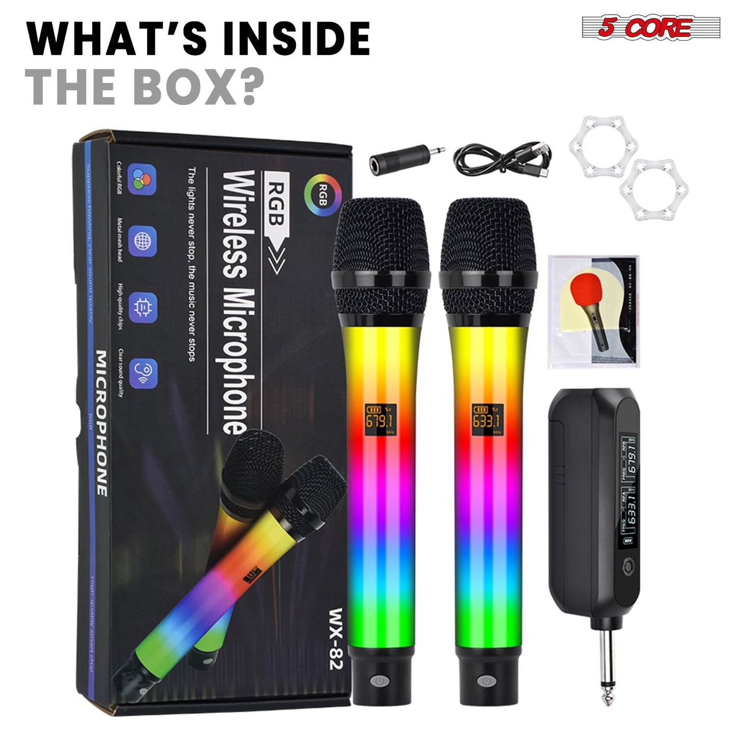 5 Core Microphone Wireless Karaoke Singing Mic Rechargeable Microfono w Lights