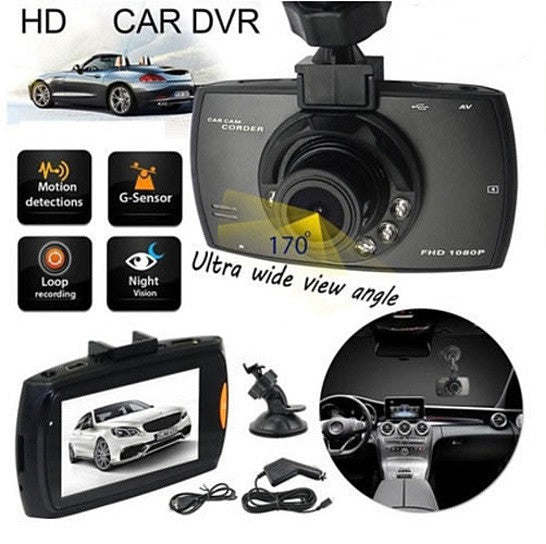 Car dash cam kit with dash cam, suction mount, and in-car monitor screen