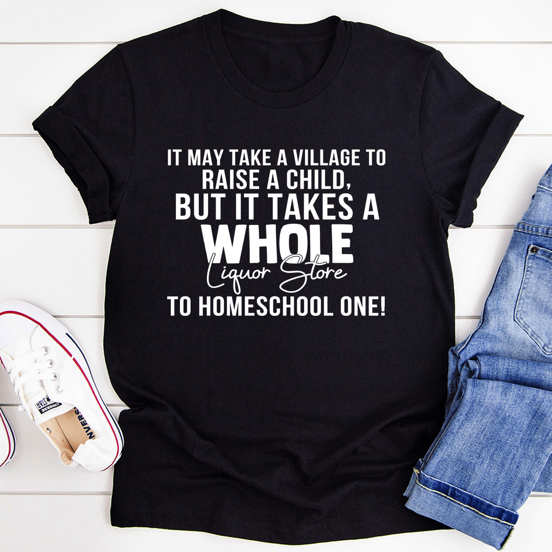 Black homeschool mom T-shirt with large bold quote graphic on the front