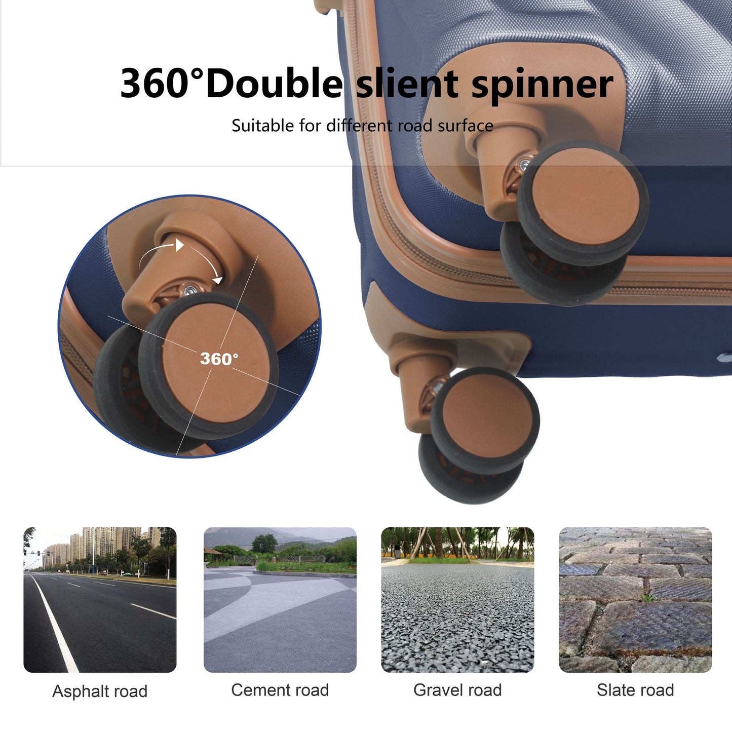 Luggage Sets ABS Hardshell 3pcs Luggage, Lightweight Durable Suitcase sets Spinner Wheels Suitcase with TSA Lock 20''24''28'' Available(Navy Blue)
