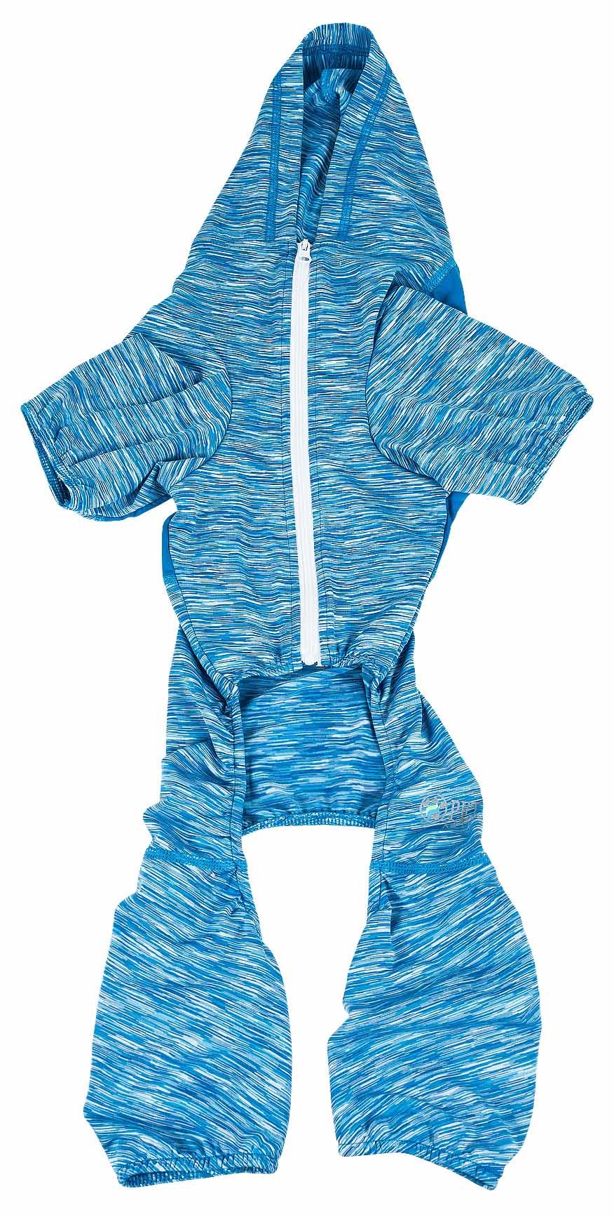 Two-tone blue heathered full body warm-up hoodie with hood and front zipper