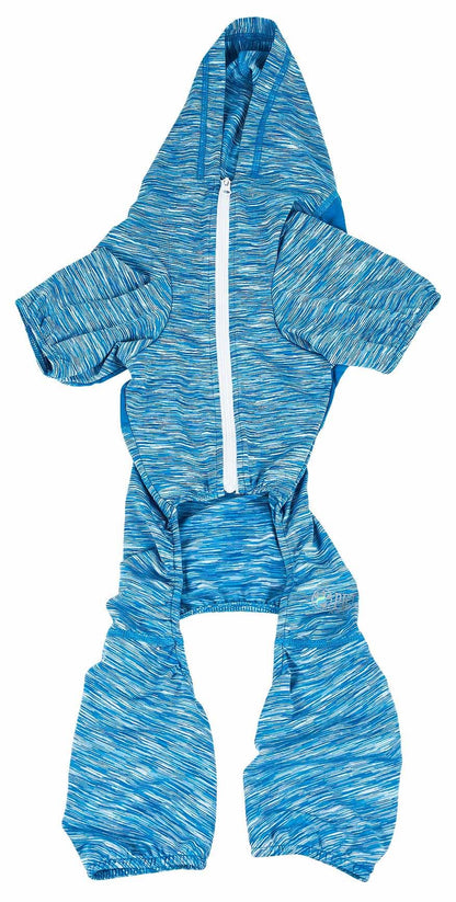 Two-tone blue heathered full body warm-up hoodie with hood and front zipper