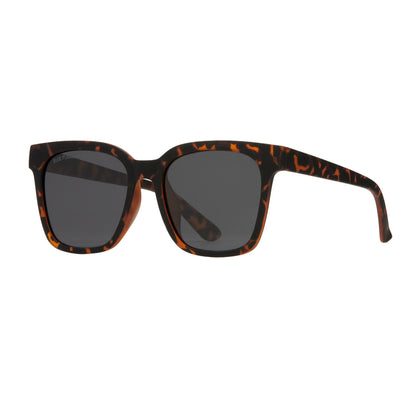 Polarized sunglasses with tortoiseshell square frame and dark tinted lenses