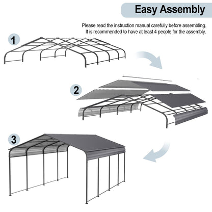 supply Video NEW Metal Carport 12 ×20 FT Heavy Duty with Galvanized Steel Roof, Metal Garage Canopy with Galvanized Steel Roof & Frame, Car Tent Outdoor Storage Shed for Car, Boats and Truck, Gray