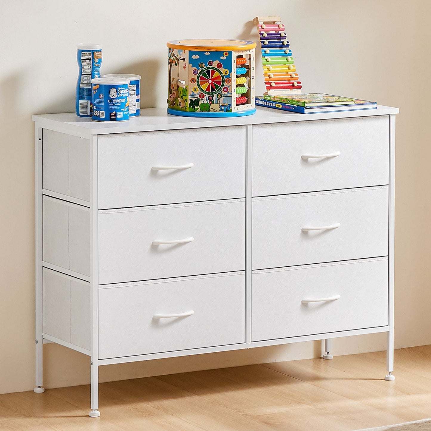 Dresser for Bedroom 6 Drawers Wide Fabric Storage Units Chest of Drawers for Bedroom with Metal Frame and Wooden Top for TV