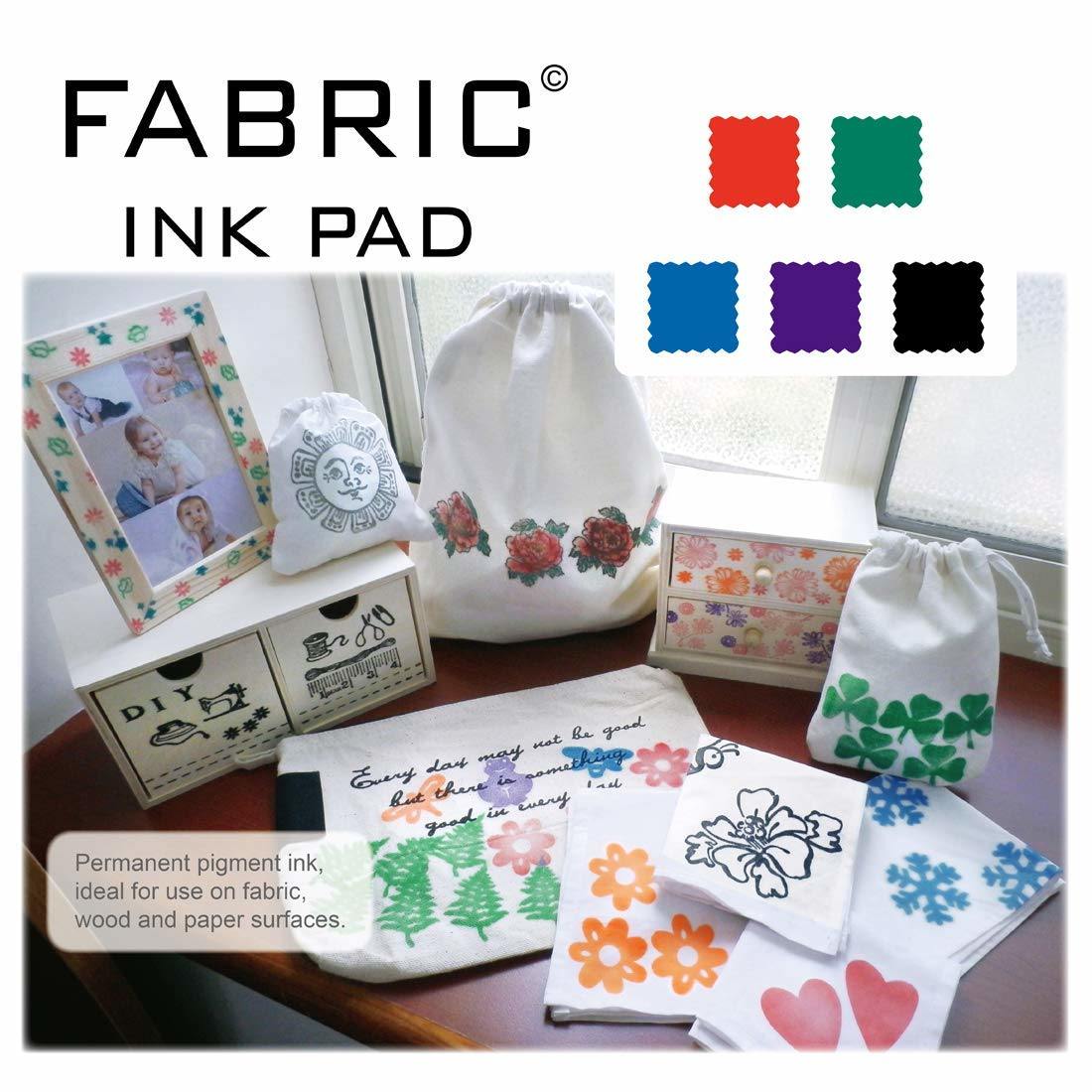 Fabric ink pad craft set with multiple ink colors and stamped fabric designs