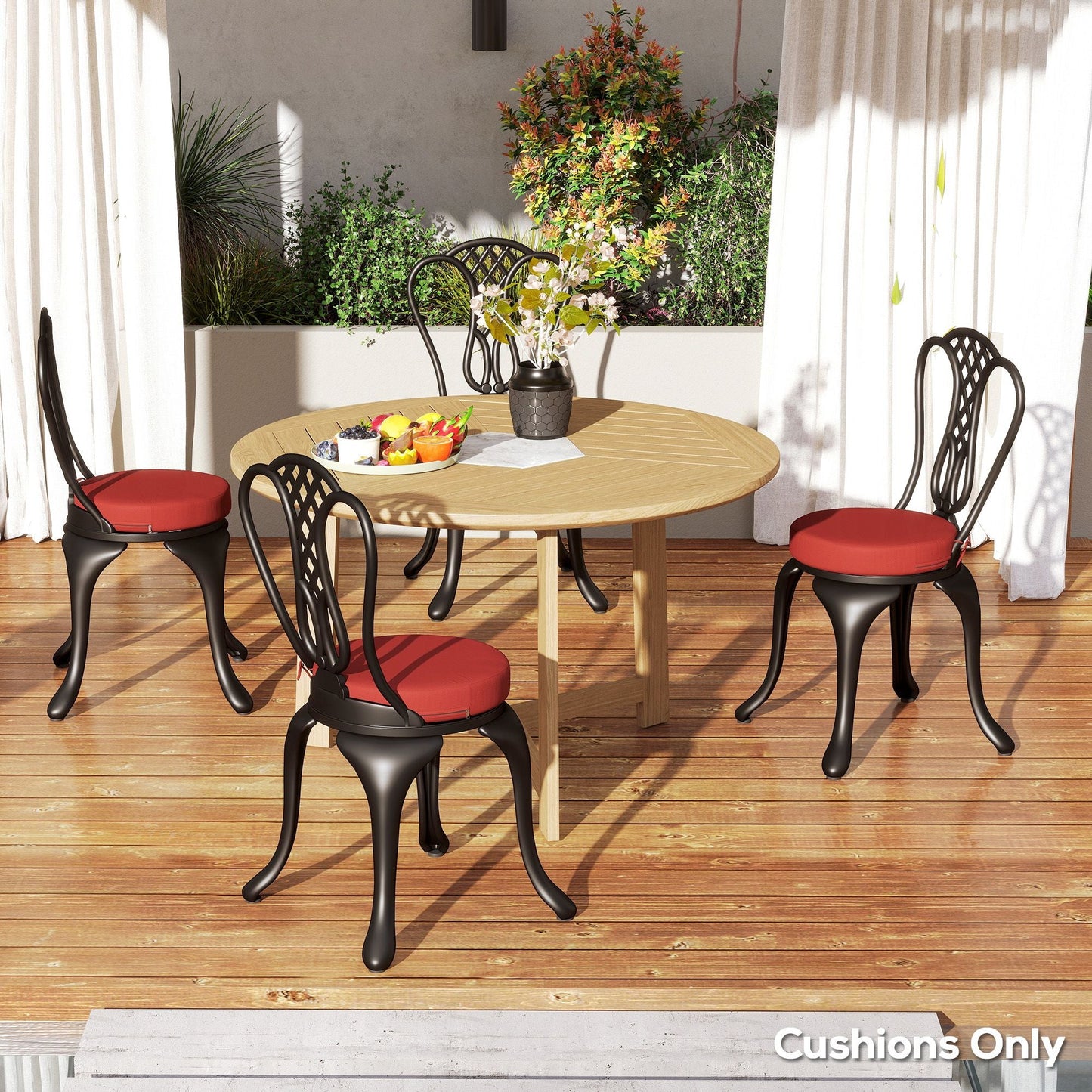 Patio Chair Cushions Set of 4 Round Seat Cushions for Dining Bistro Chairs Machine Washable, 15" x 15" x 3", Wine Red
