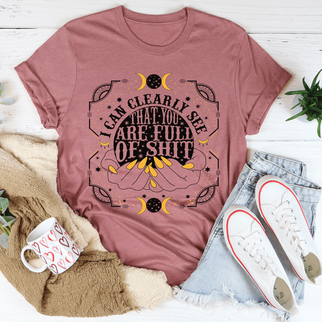Mauve crewneck graphic T-shirt with centered moonlit text design