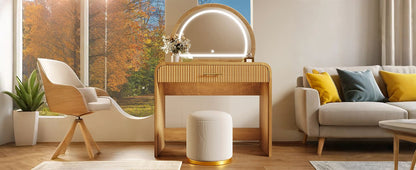 39" Makeup Vanity Table with Mirror Touch Screen Lighted Mirror, Dressing Table with Drawer for Bedroom, Natural