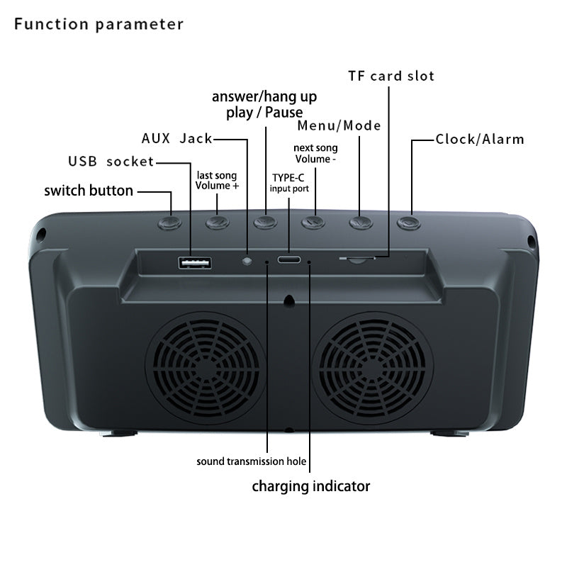 Black retro TV-style Bluetooth speaker base with twin speaker grills and controls