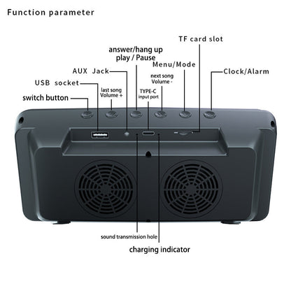 Black retro TV-style Bluetooth speaker base with twin speaker grills and controls