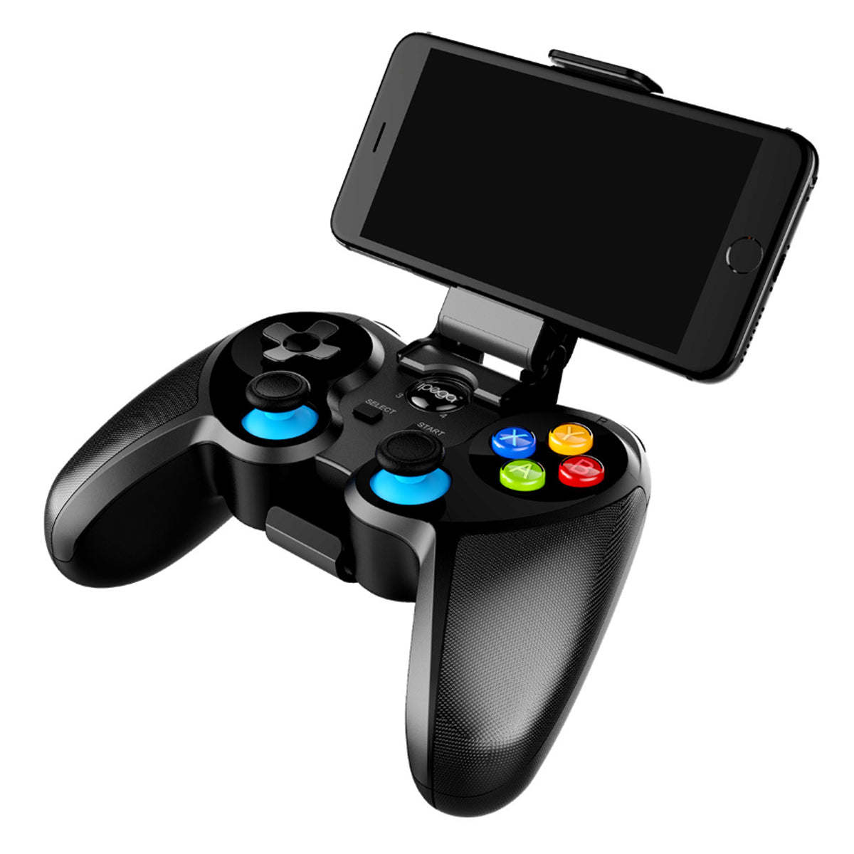 Black ipega game controller with phone stand and multicolor face buttons