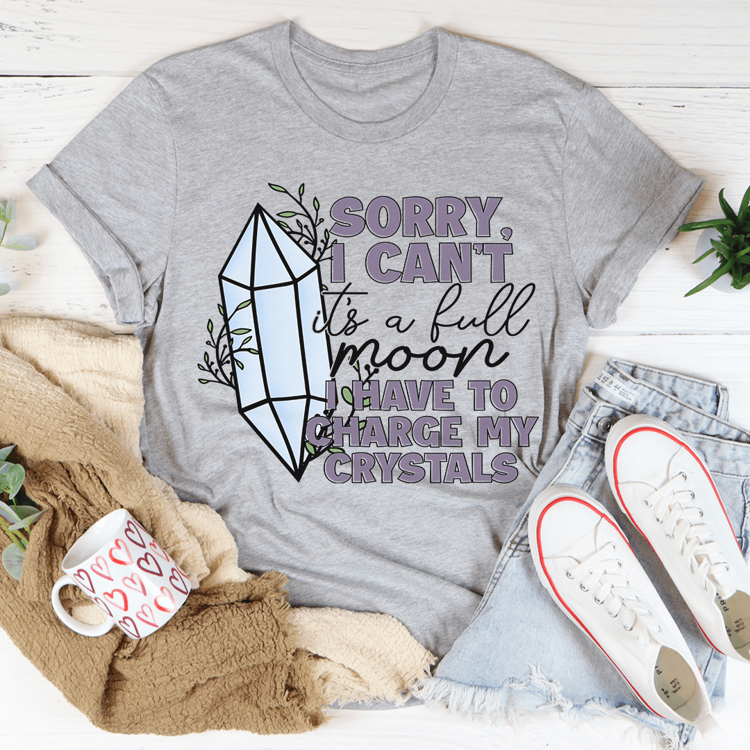 Gray T-shirt with front crystal lantern graphic and "SORRY, I CAN'T" text