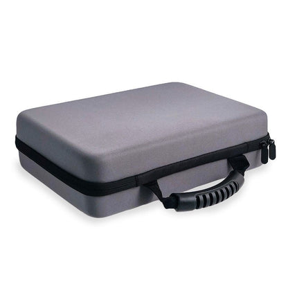 Slate battery storage case, open-top view with strap and zipper