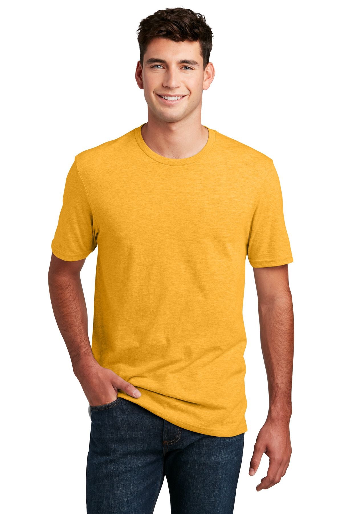 Heathered gold crewneck CVC tee with short sleeves