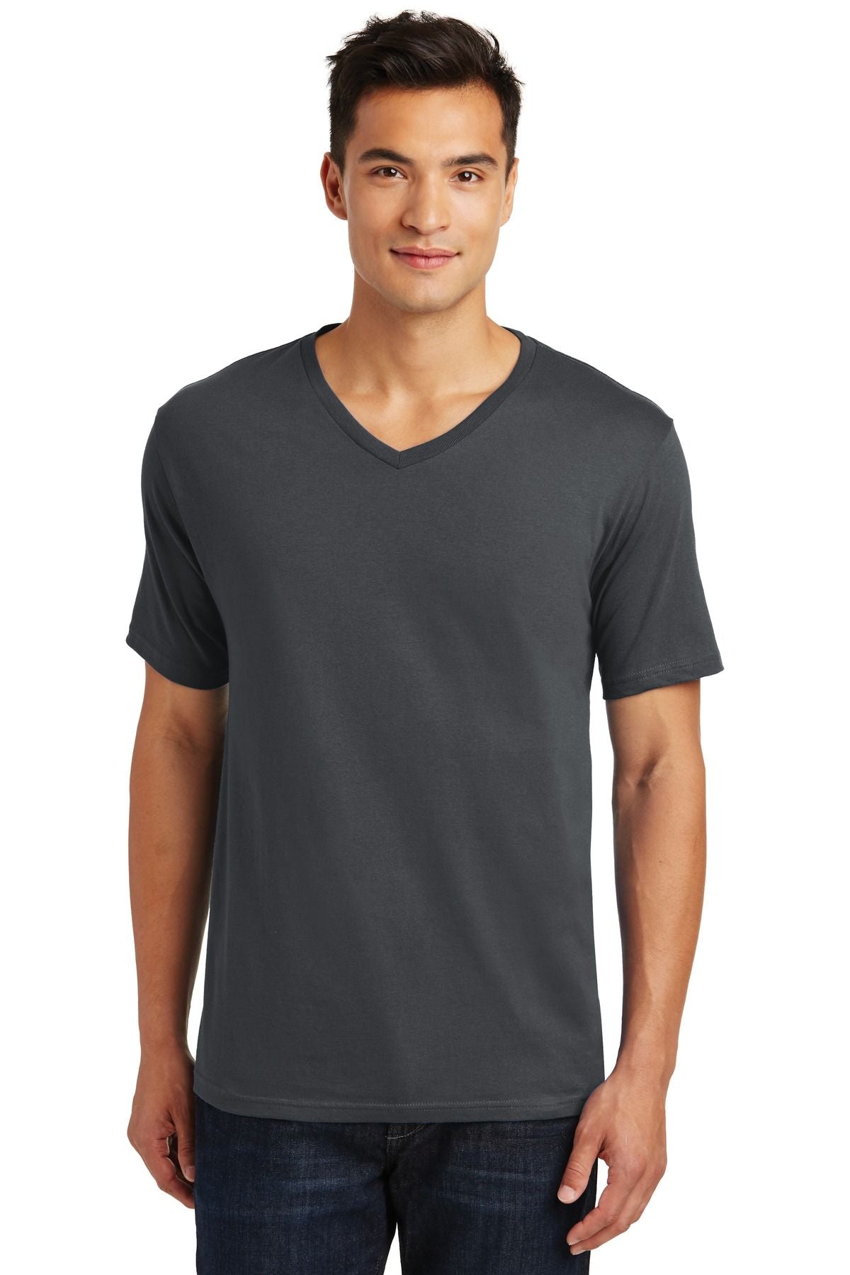 Men's v-neck tee, charcoal gray, v-neck collar, short sleeves