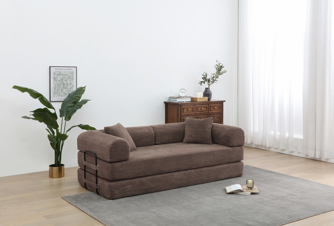 Foldable Sofa Bed, 77.9'' Folding Floor Couch, Compressed Convertable Sleeper Sofa, Memory Foam Couch with Pillow Back Support Armrest, 4-in-1 Futon Sofa Bed for Living Room, Army green