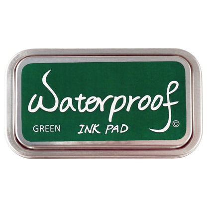 Green waterproof ink pad in gray metal case