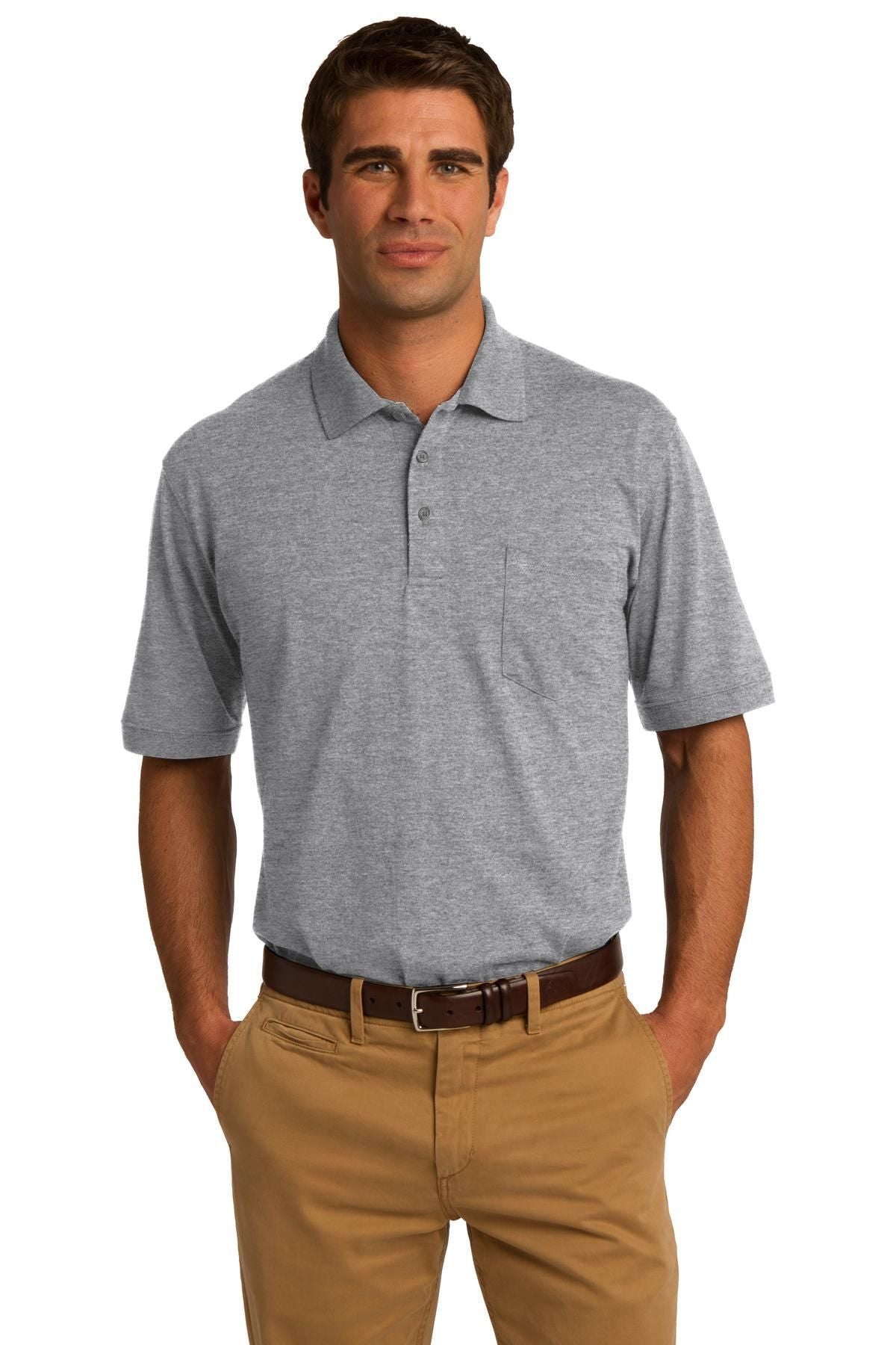 Men's heather gray jersey knit pocket polo shirt