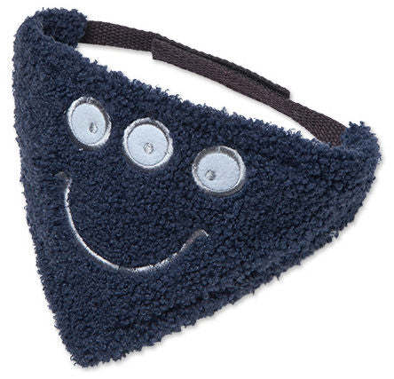 Navy cotton dog bandana/scarf with cyclops smile patch and hook-and-loop strap