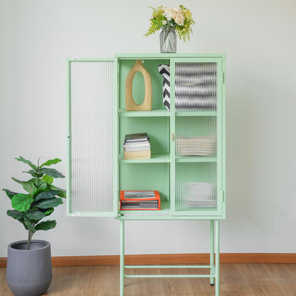 Modern Solid Color Matte Glass Storage Cabinet with Adjustable Shelves