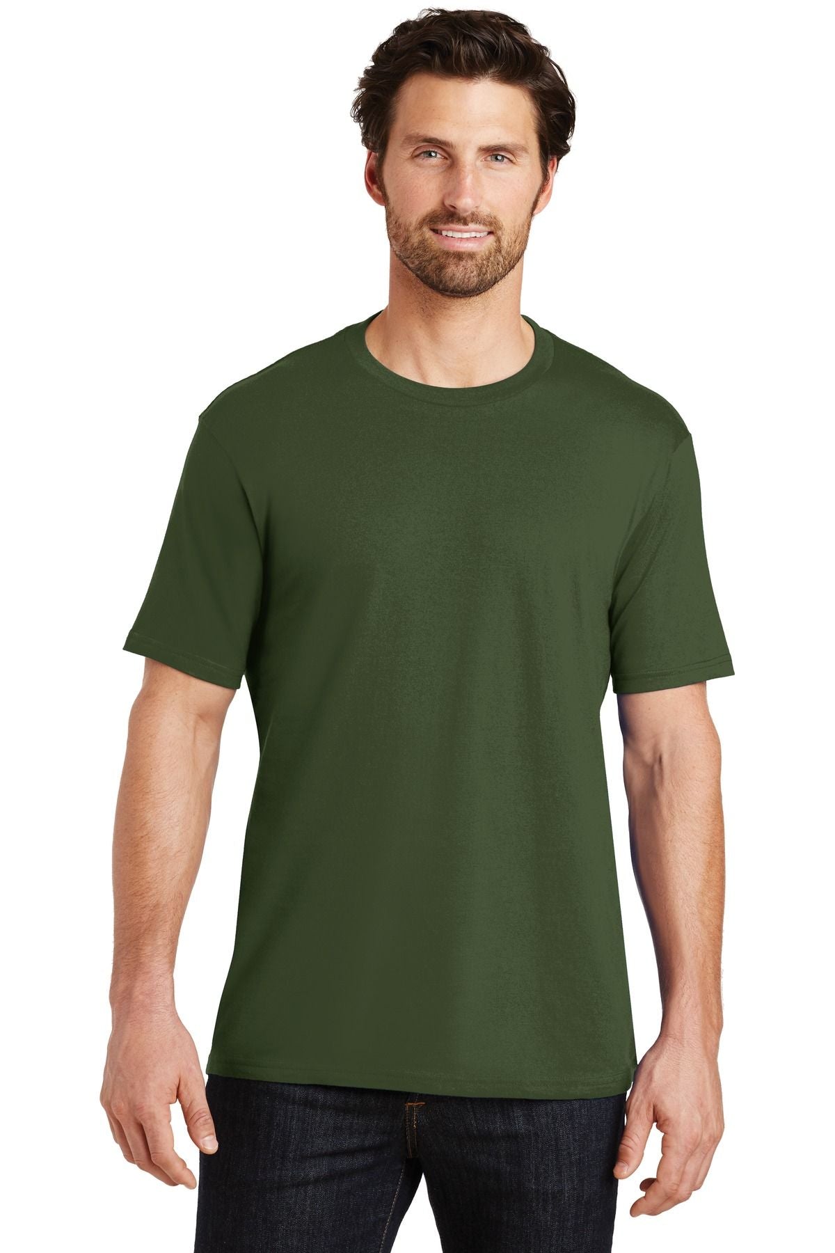 Men's green crew-neck T-shirt with short sleeves