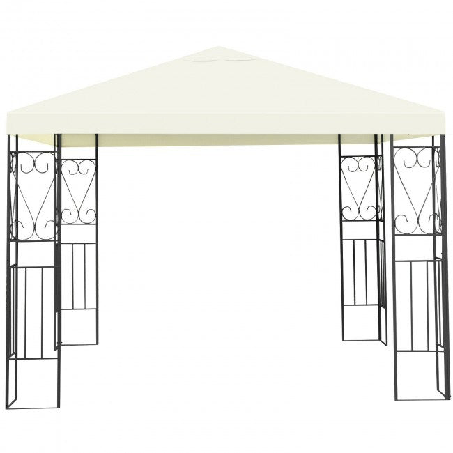 10x10 patio gazebo canopy tent with cream roof and black metal side panels