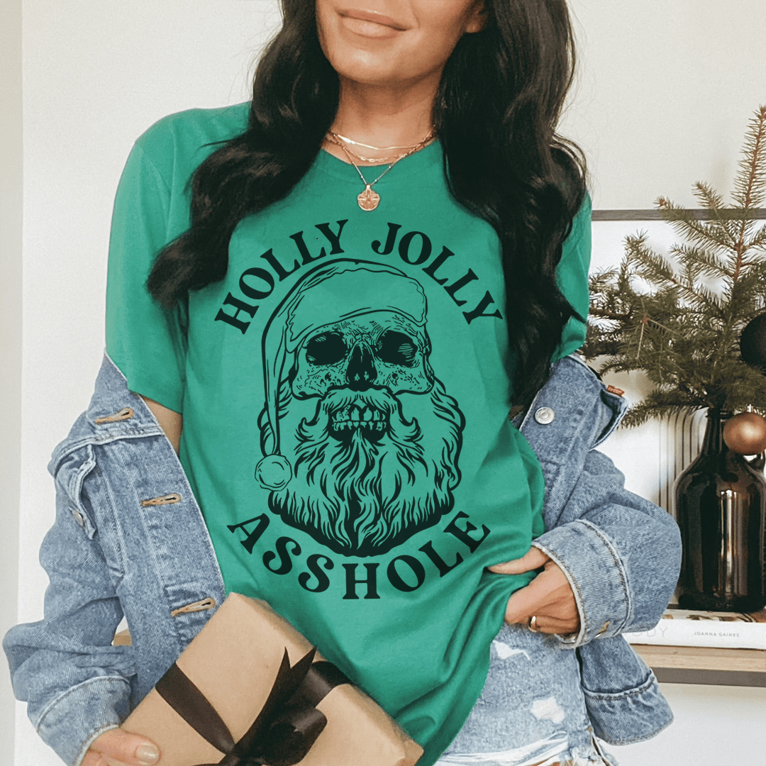 Kelly green graphic t-shirt with circular bearded face and ASSHOLE text