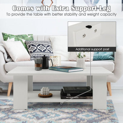 Large 41 Inch 2-tier Wooden Modern Coffee Table with Storage Shelf living room table