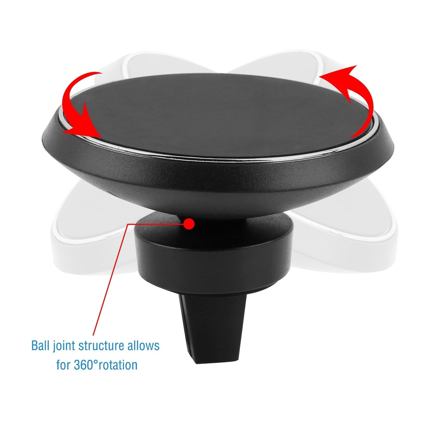 Black wireless car charger with ball-joint base for 360-degree rotation