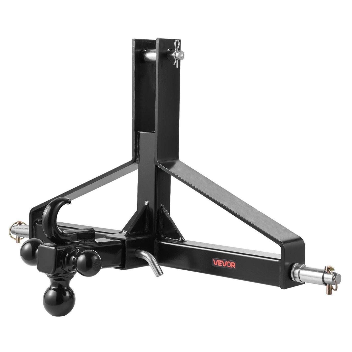 VEVOR 3-point trailer hitch with black ball mount and 2 in receiver drawbar adapter