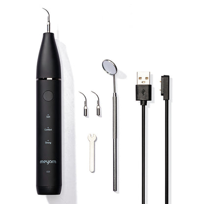 Black electric dental plaque remover with pointed tip and control button