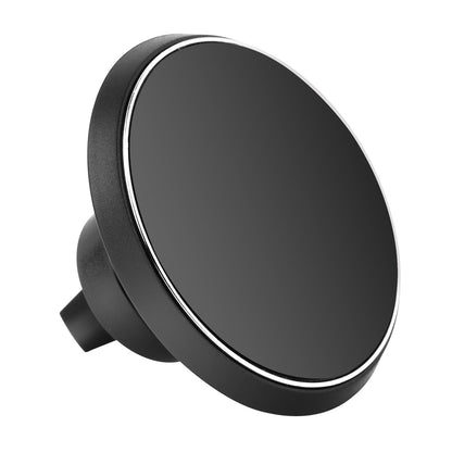 Black round magnetic wireless car phone charger pad with air-vent style mount