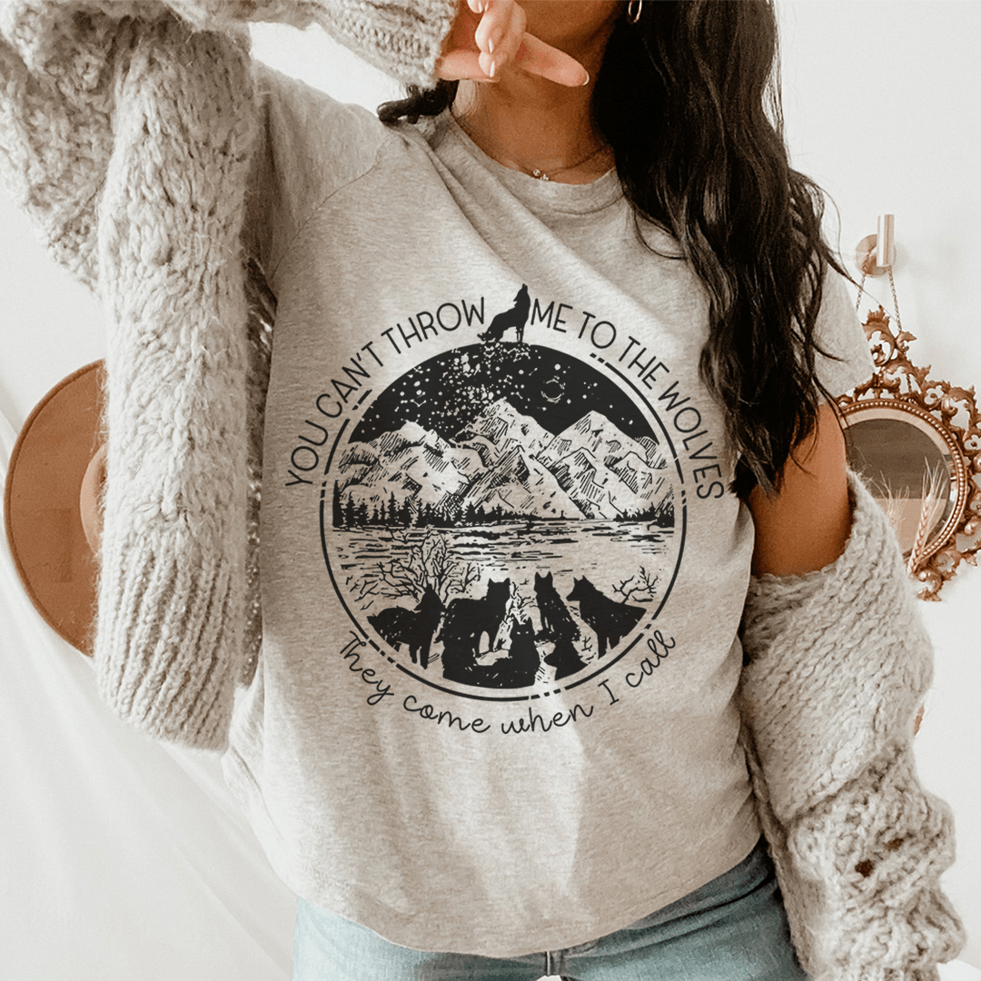 Heather gray crewneck T-shirt with black mountain campfire graphic front